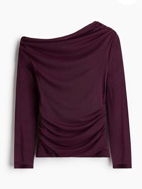 NEW H&M Draped Ruched Long-Sleeve Top - Plum